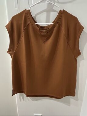 Talbots Chestnut Brown Cap-Sleeve Air Knit Sweatshirt Top